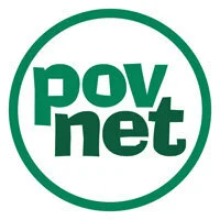 Green text "pov net" in lowercase letters, arranged in two lines and enclosed within a green circle on a white background.