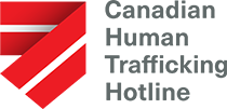 Canadian Human Trafficking Hotline logo featuring three red diagonal bars forming a stylized arrow, next to the text "Canadian Human Trafficking Hotline" in grey font on a light background.